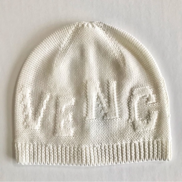 NEW NWT Givenchy Ivory Cream Tonal Raised Logo Jacquard Knit Wool Beanie Unisex